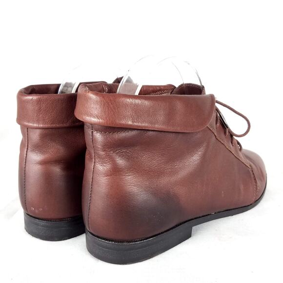 Vintage Rust Brown Genuine Leather Lace Up Fold Over Ankle Boots Booties Size 8 - Picture 4 of 6